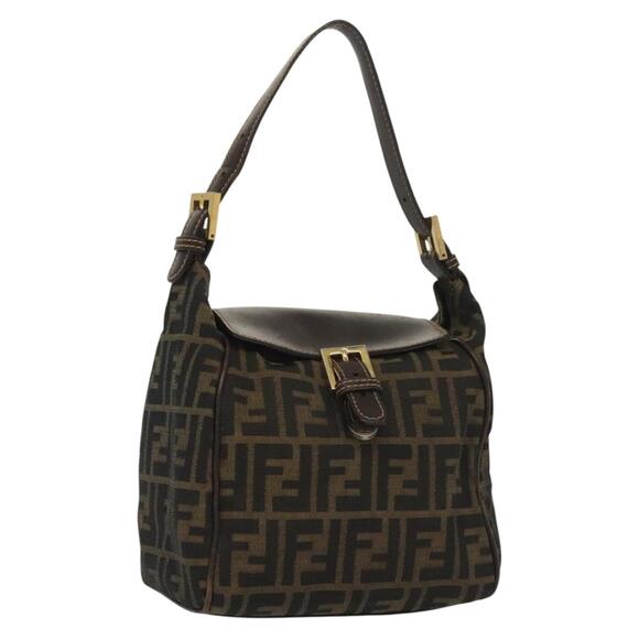 FENDI Zucca Canvas Shoulder Bag Black Brown - Picture 1 of 13